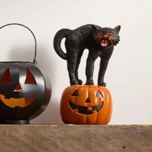 Halloween Black Cat on Jack o' Lantern Blow Mold 13" Decoration Vintage Inspired